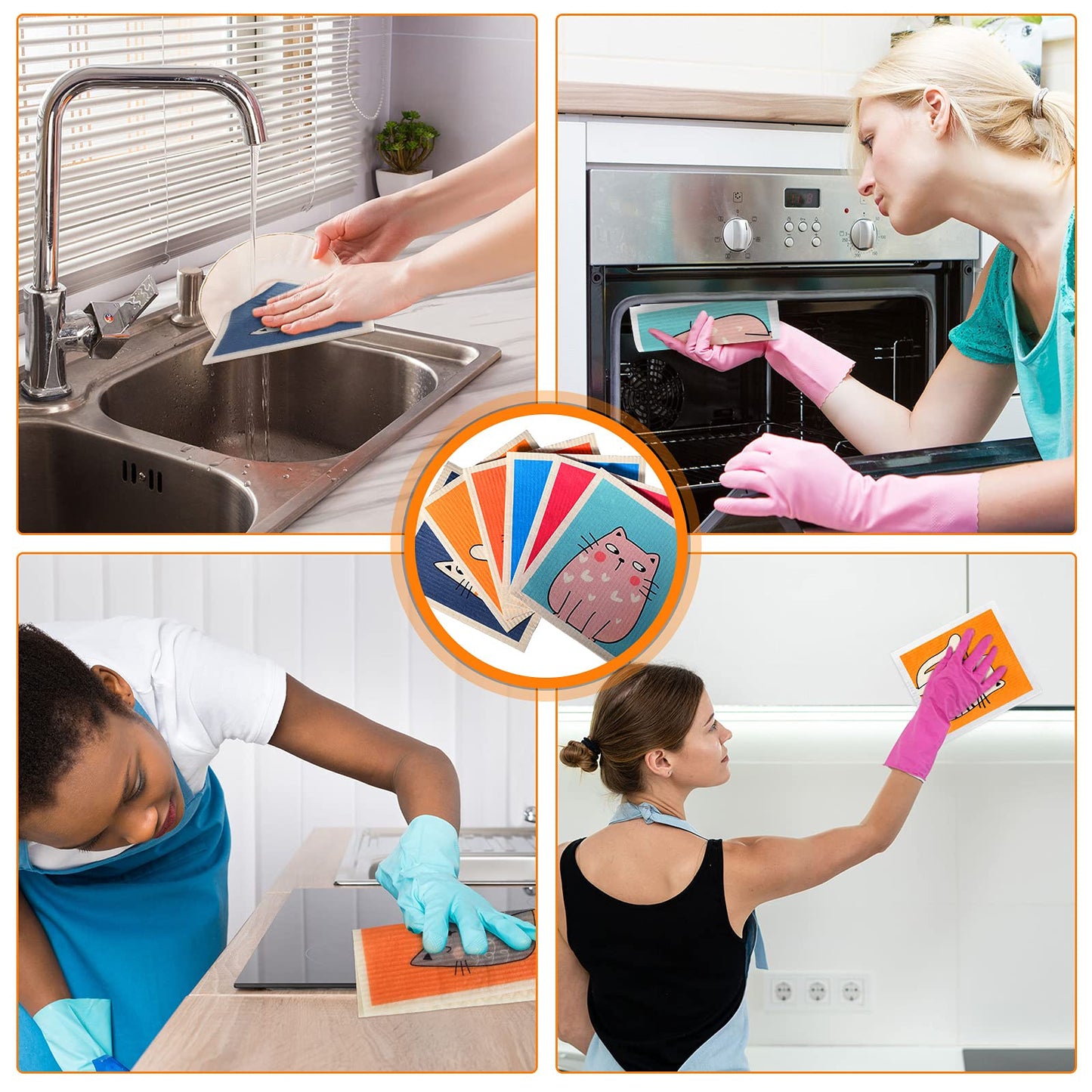 Patelai 6 Pieces Cat Swedish Kitchen Dish Towels Kitchen Cloths Reusable Sponge Cleaning Absorbent Dish Cloth No Odor Cat Hand Towel Quick Drying Washable Cleaning Wipes