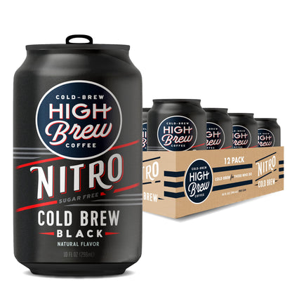 High Brew Coffee, Nitro Black, Cold Brew Coffee, Sugar Free, Dairy Free, 10 Fl Oz, Ready-To-Drink (Pack of 12)