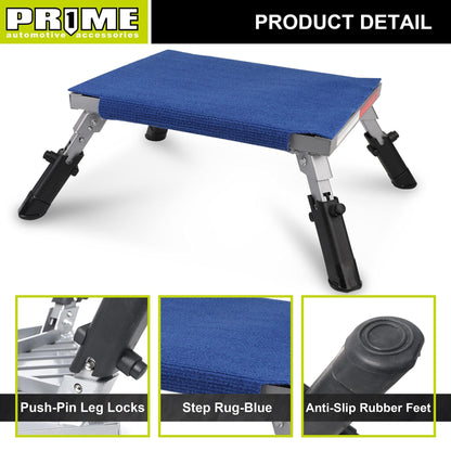 PR1ME Safety RV Steps, 19" x 14.5" Extra Large RV Step Stool with Glow, Camper Step Stool, Non-Slip Folding Step Stool and Ladder for RV, with 100% Polyester Step Rug RV Stair Cover, Up to 600lbs
