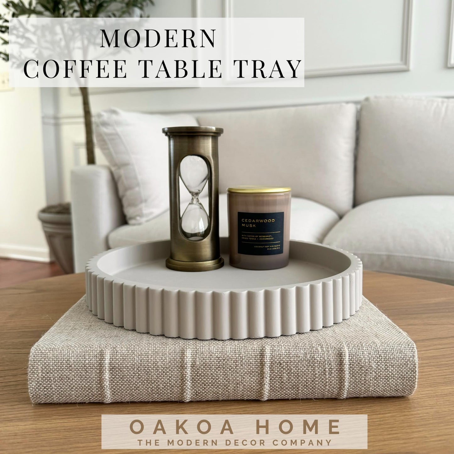 OAKOA Round Decorative Tray for Coffee Table Decor - Concrete Round Tray Home Decor - Bandejas Decorativas - Circle Coffee Table Centerpiece
