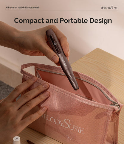 MelodySusie Electric Nail Drill,Cordless Nail File for Acrylic Gel Nails,PC180G 25,000RPM Professional Portable Nail Efile Manicure Pedicure Polishing Tool with Nail Drill Bits,Sanding Bands