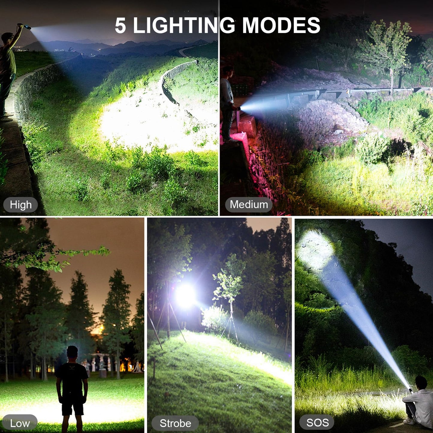 Lylting Rechargeable LED Flashlights High Lumens, 90,000 Lumens Super Bright Flashlight with 5 Modes & Waterproof, Powerful Handheld Flashlight for Camping Emergencies