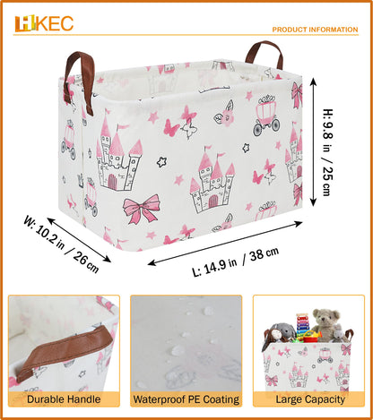HKEC Rectangle Storage Basket with Handles,Collapsible Storage Bin,Books Box,Gift Basket(Pink Princess)