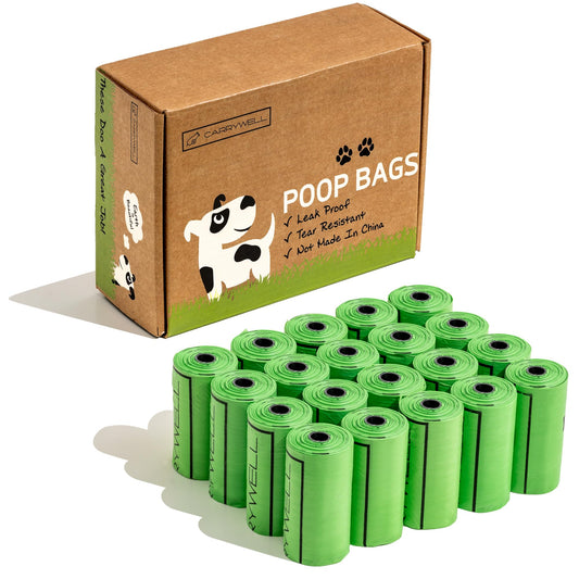 (Not Made In China) Dog Poop Bag Rolls, 300 Count, Biodegradable, Leak Proof and Extra Thick Bags For Dogs and Cats, Unscented and Earth Friendly Waste and Doggy Litter Bag Refill Roll