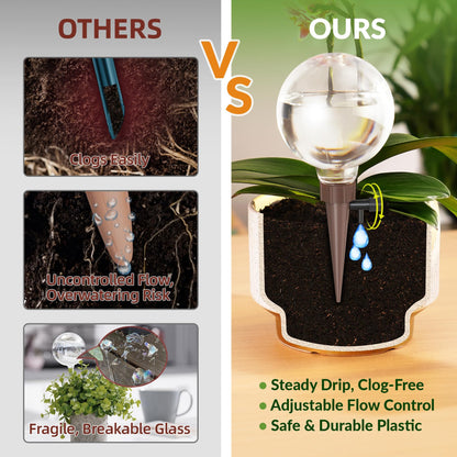 NiHome Plant Self-Watering Globes for Busy Individuals & Travelers, Long-Lasting Moisture Consistent Dripper Spike for Indoor & Outdoor Plants, Adjustable Flow Valve Easy to Refill & Maintain (2-Pack)