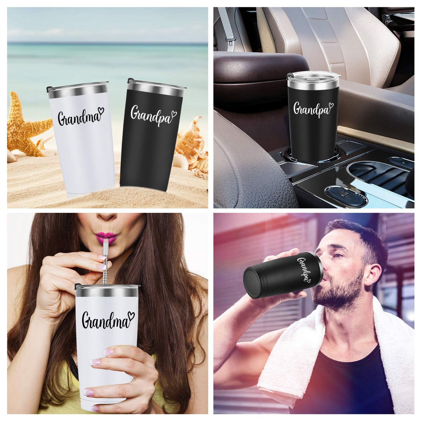 Lifecapido Grandpa and Grandma Travel Tumbler Set, Insulated Stainless Steel Tumbler with Lids, Funny Grandparents Christmas Gifts for Grandpa Grandma from Grandchildren Grandkids(20oz, Black&White)