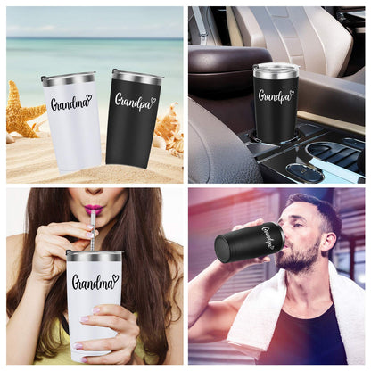 Lifecapido Grandpa and Grandma Travel Tumbler Set, Insulated Stainless Steel Tumbler with Lids, Funny Grandparents Christmas Gifts for Grandpa Grandma from Grandchildren Grandkids(20oz, Black&White)