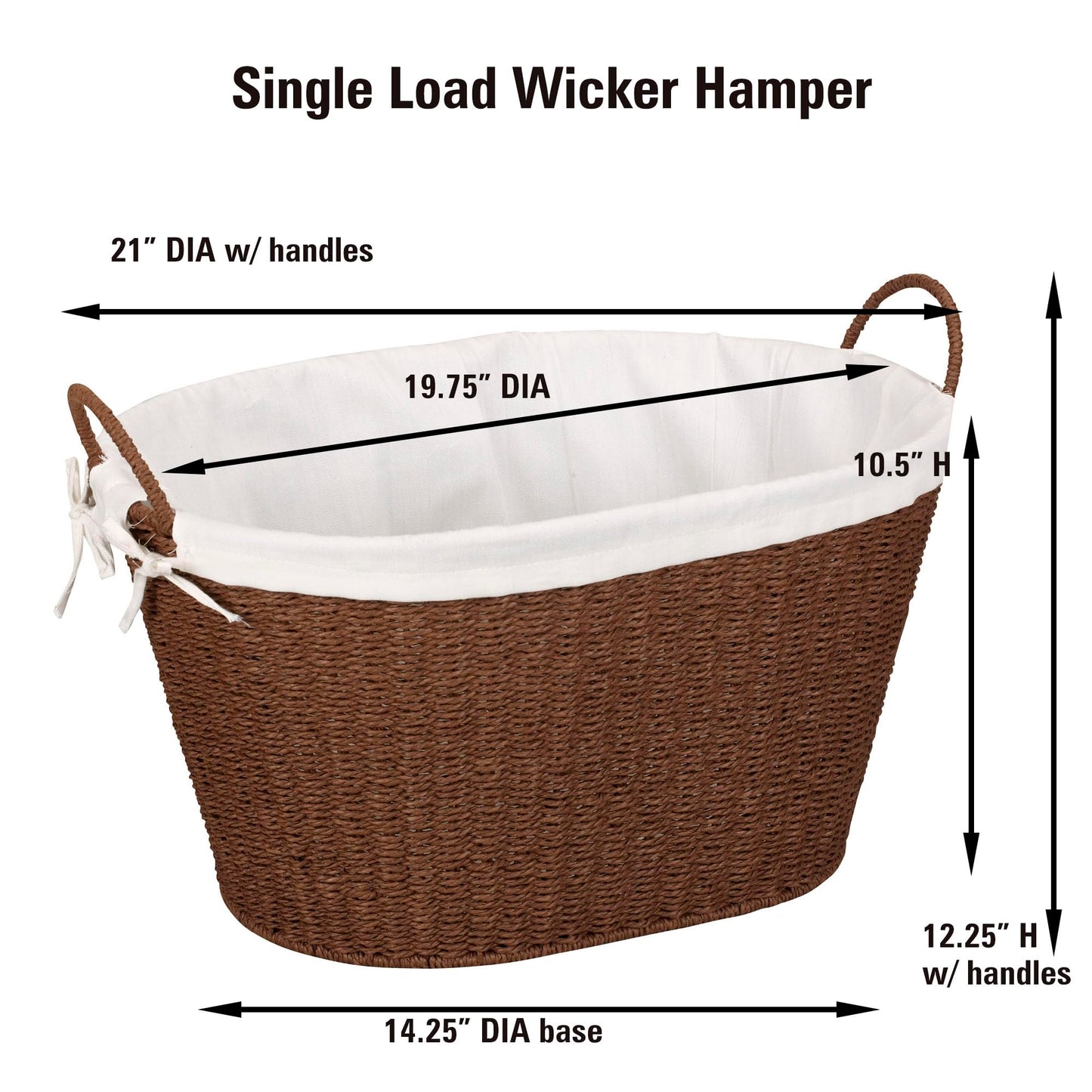 Household Essentials Paper Rope Woven Oval Laundry Basket, Brown