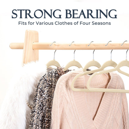 HOUSE DAY Beige Velvet Hangers 20 Pack, Non Slip Clothes Felt Hanger Heavy Duty for Coat, Premium Slim Space Saving Suit Hangers for Closet Organizer, 360° Rotating Silver Hook