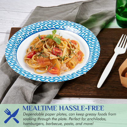 MUCHII 8.375 Inch Disposable Paper Plates, 300 Count Soak and Cut Proof Printed Paper Plates for Daily Use, Holiday for Family Gatherings, Parties, Picnic