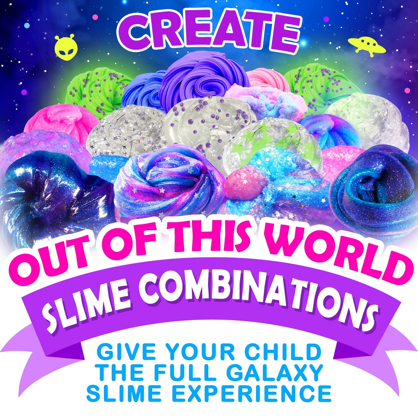 Original Stationery Galaxy Slime Kit - Box, Space Theme - Make Your Own Slime Kit with Glow-in-The-Dark Stars & Glitter Powders for Girls, Ages 8-12