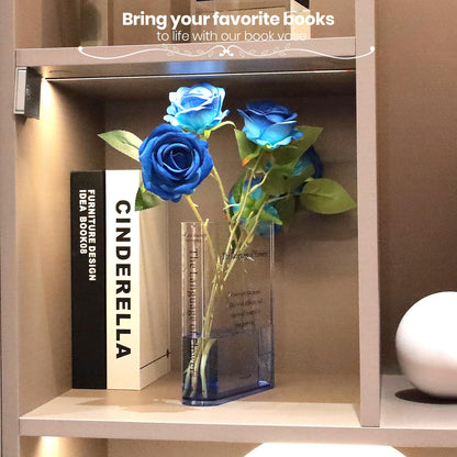 Alpharan Book Vase for Flowers Home Décor,Artistic and Cultural Flavor Decorative Acrylic Clear Vase for Home and Office,Creative Gifts for Book Lovers. (Blue)