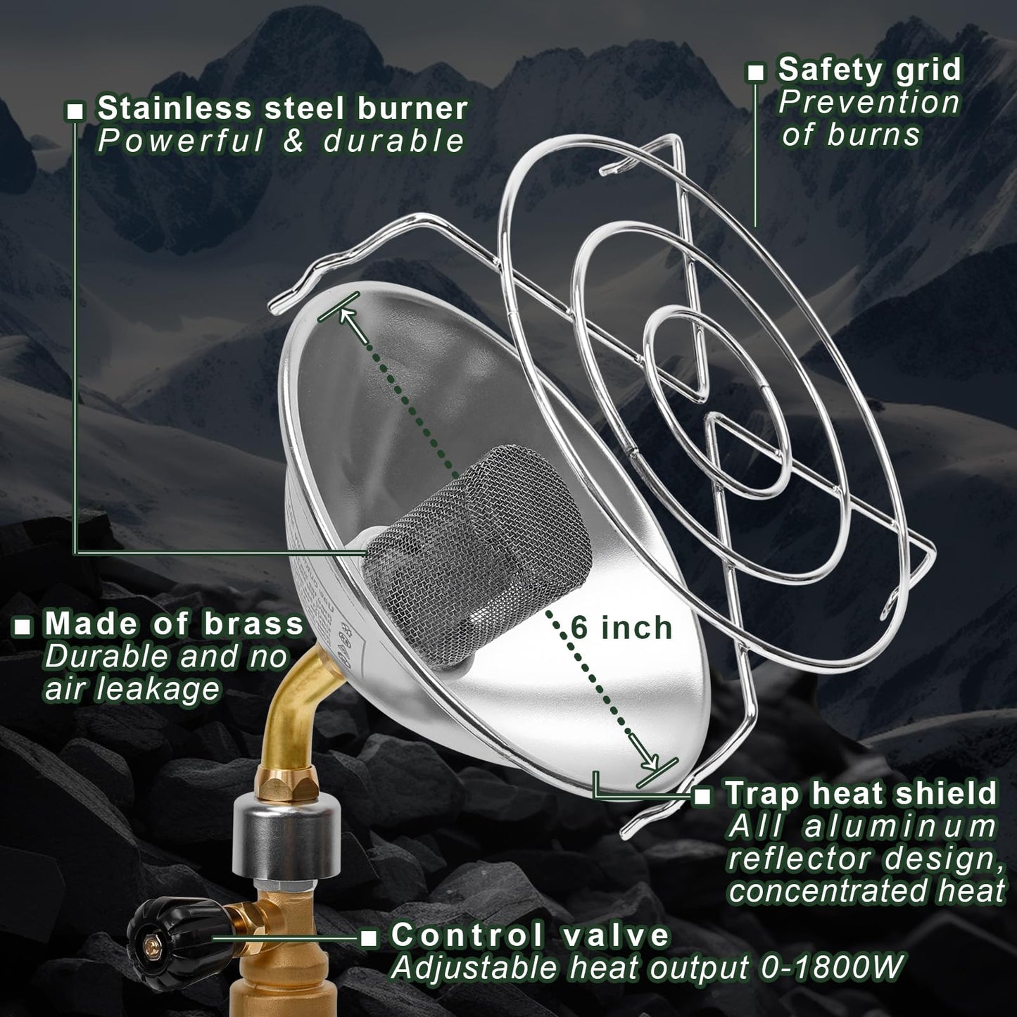 Portable Heater for Camping Outdoor Space Propane Heater 6200BTU Power with Control Valve Patio Heater Cordless 1lb Small Propane Gas Tank Holder Tent Garage Fishing stove buddy