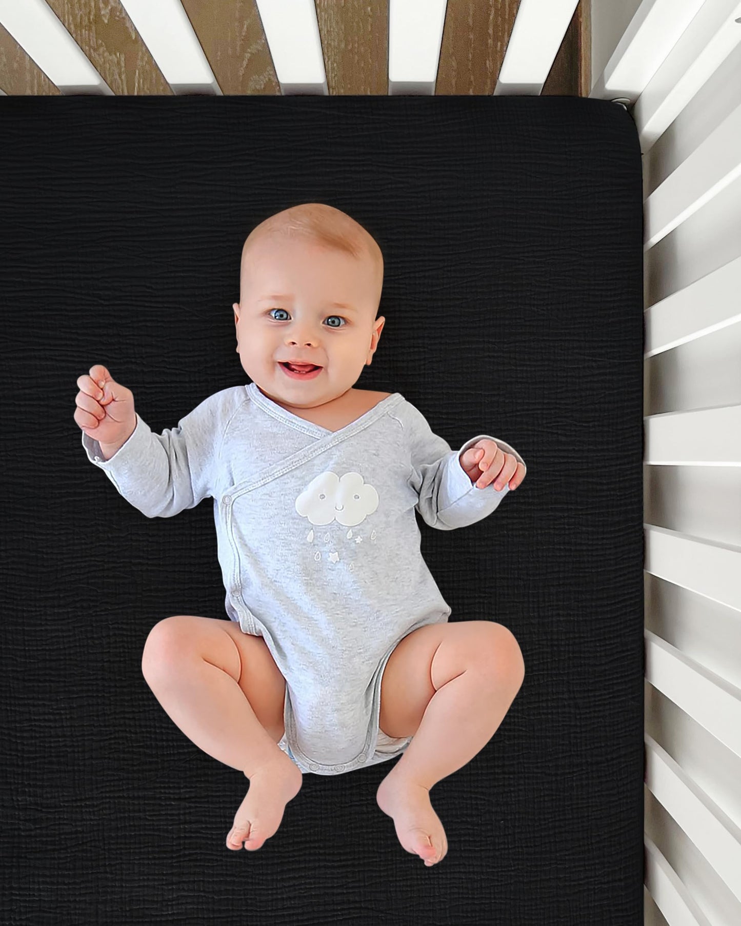 Pro Goleem Muslin Pack n Play Sheets for Boys and Girls, Soft Breathable Cotton Fitted Mini Crib Sheets, Neutral Baby Sheets for Playard Mattress, 1 Pack (Black)