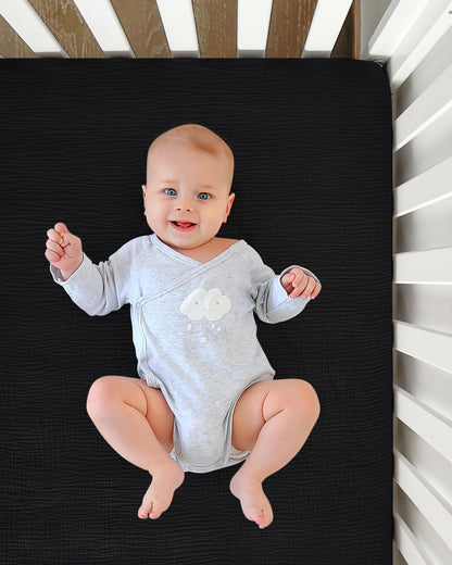 Pro Goleem Muslin Pack n Play Sheets for Boys and Girls, Soft Breathable Cotton Fitted Mini Crib Sheets, Neutral Baby Sheets for Playard Mattress, 1 Pack (Black)