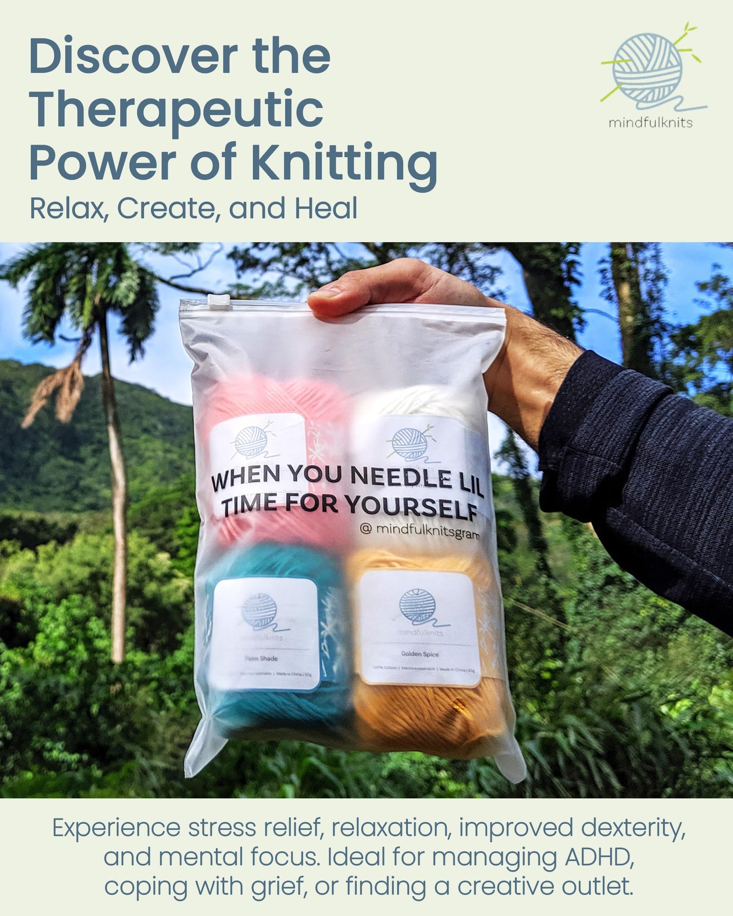 mindfulknits Knitting Starter Kit for Beginners with Knitting Needles, Yarn Needle & 100% Cotton Knitting Yarn (4) – Make Washcloths- Tropical Knitting Kit for Kids Relaxation & Stress Relief