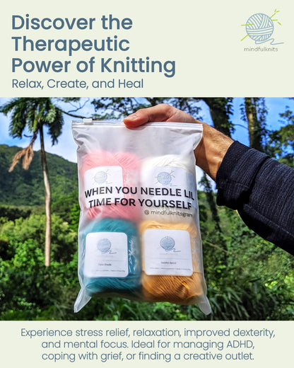 mindfulknits Knitting Starter Kit for Beginners with Knitting Needles, Yarn Needle & 100% Cotton Knitting Yarn (4) – Make Washcloths- Tropical Knitting Kit for Kids Relaxation & Stress Relief