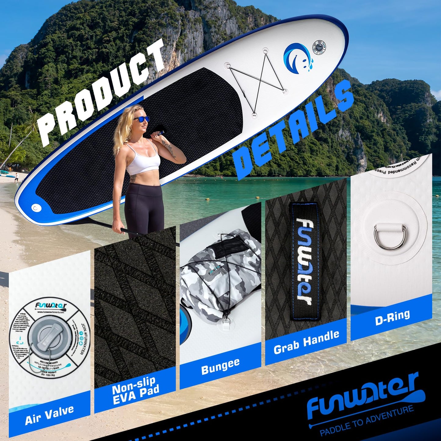 FunWater Stand Up Paddle Board Ultra-Light Inflatable Paddleboard with SUP Accessories for Adults & Youth of All Skill Levels