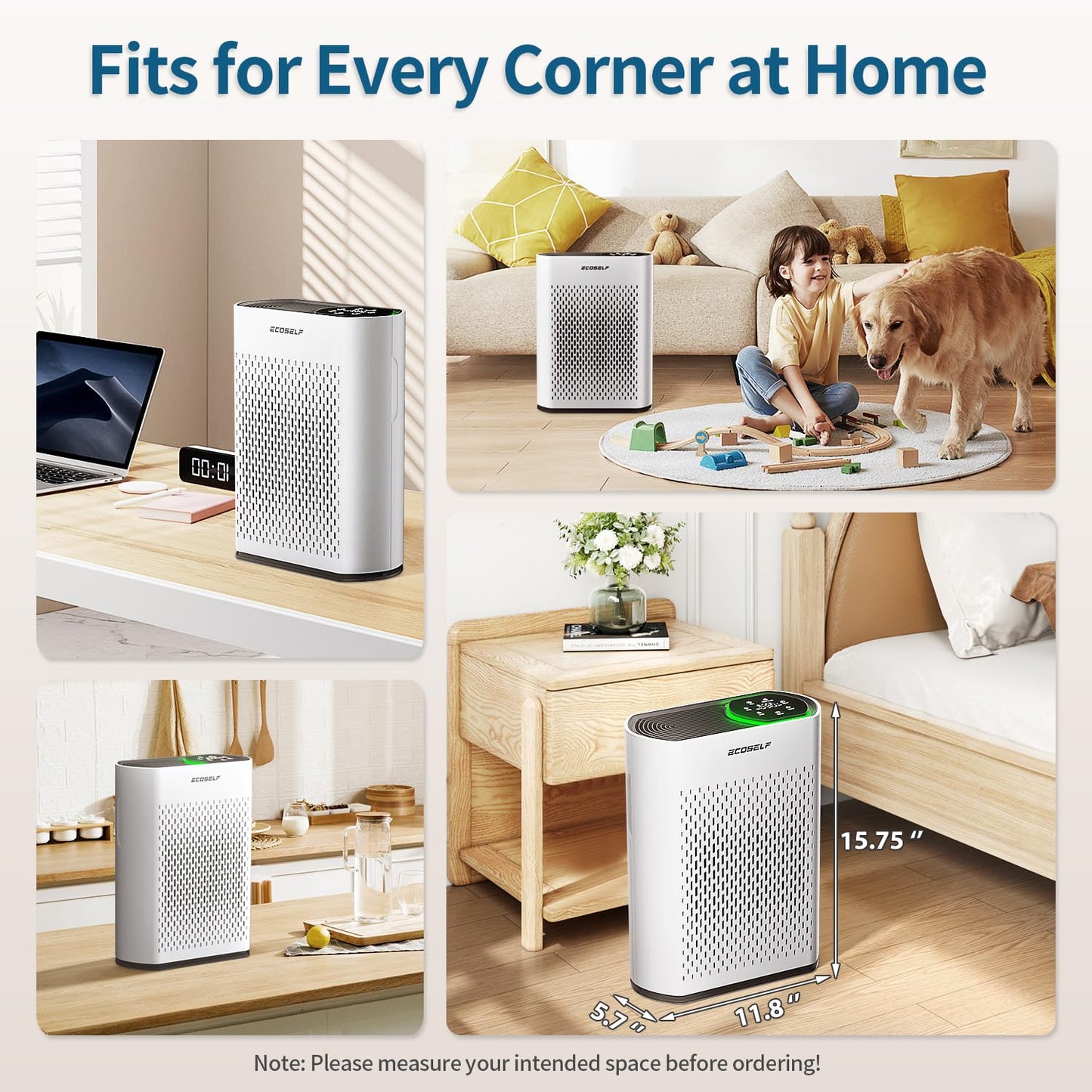 Powerful Air Purifiers for Home Large Room Up to 2400 Ft² with Air Quality Monitor 20dB Sleep Mode, Air Purifier for Bedroom Office Living Room HAP602 White