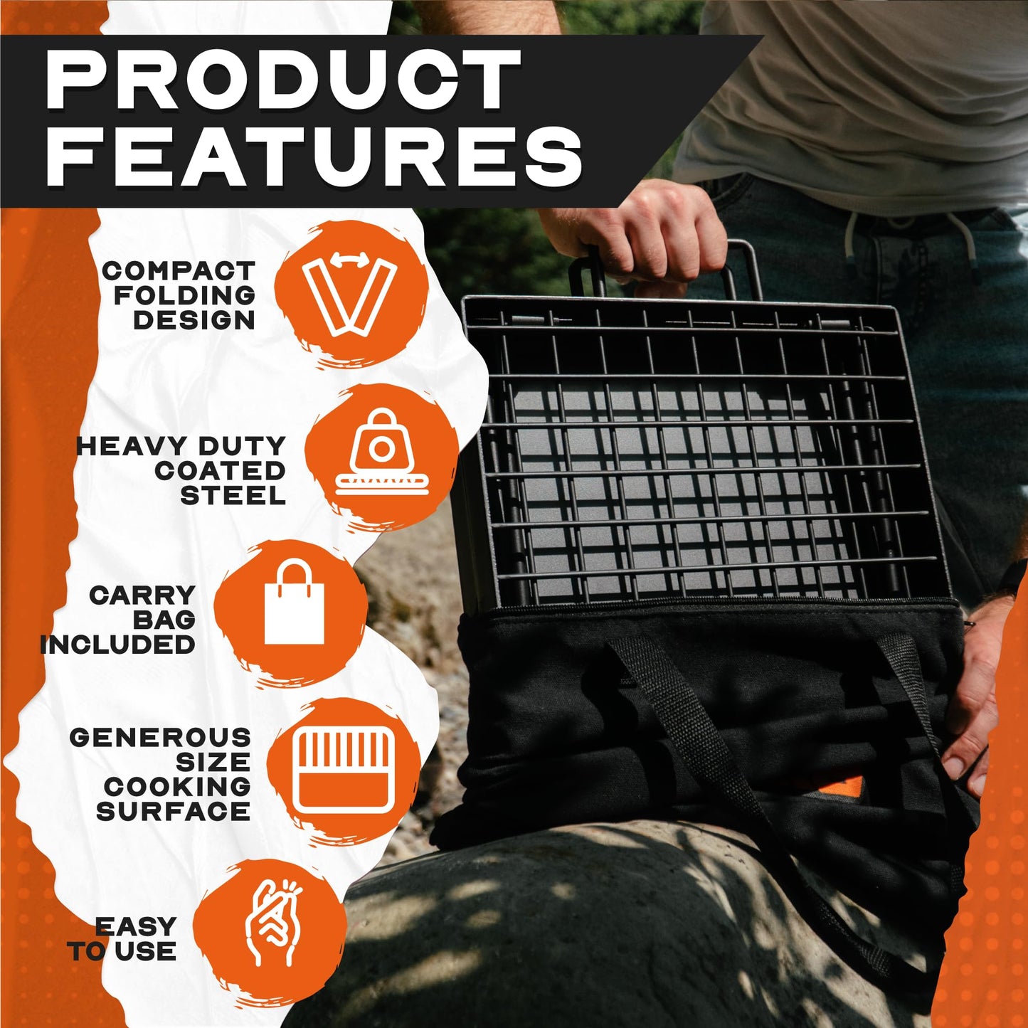 Adventure Seeka 24" Heavy Duty Folding Campfire Grill, Food-Safe Cooking Surface, Compact Folding Design, Portable Grill Grate & Griddle for Campfire Cooking, Australian Designed & Owned