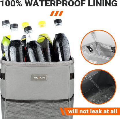 HOTOR Car Trash Can, Multifunctional Car Accessory for Interior Car Stuff Storage with Compact Design, Waterproof Car Organizer and Storage with Adjustable Straps, Magnetic Snaps, 2 Gallons, Gray