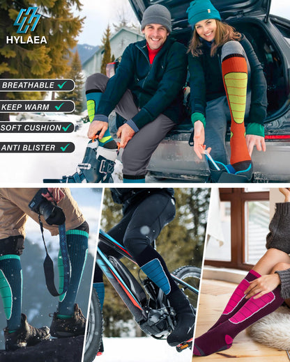 Merino Wool Cold Weather Ski Socks for Snowboarding, Snow, Winter - Thermal Knee-High Warm Socks for Hunting, Outdoor Sports (3 Pairs, Black Grey Grey, X-Large)