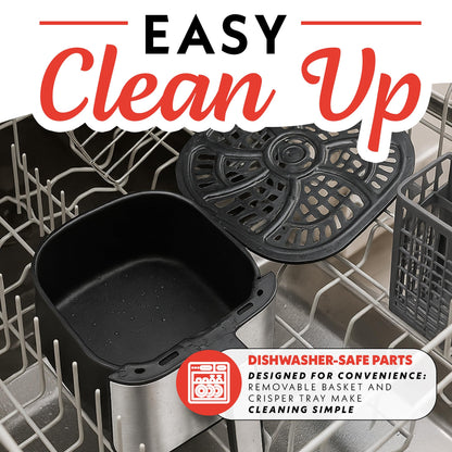 Gourmia Digital Air Fryer – 7 QT, FryForce 360° Technology, 10 Presets, Guided Cooking Prompts, Auto Shut-Off, Dishwasher Safe Basket, 1500W, black/Stainless Steel