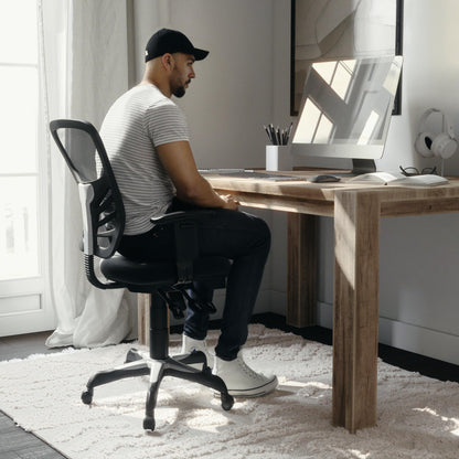 Flash Furniture Nicholas Mid-Back Swivel Desk Chair with Wheels, Mesh Back, Padded Seat, and Armrests, Adjustable Height Mesh Ergonomic Office Chair, Black