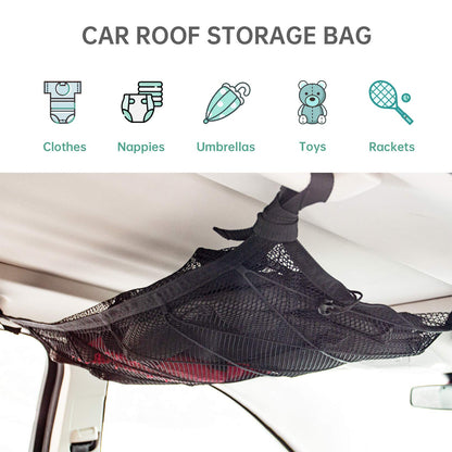 Kaskawise Car Ceiling Cargo Net Pocket,31"x21" Adjustable Double-Layer Mesh SUV Roof Organizer Long Trip Ceiling Storage Net,Car Camping Cargo Net for SUV,Van Life Accessories