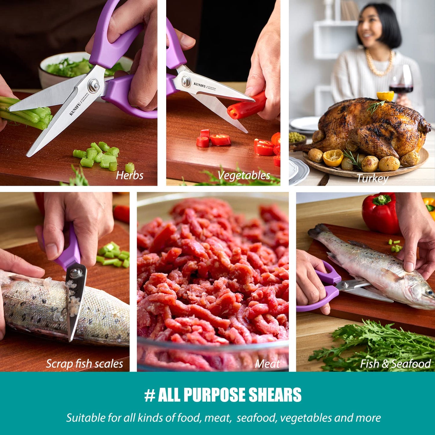 KUNIFU Kitchen Scissors, All Purpose Kitchen Shears, Heavy Duty Come Apart Scissors Gadgets Utensils - Black