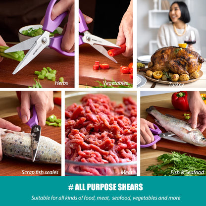 KUNIFU Kitchen Scissors, All Purpose Kitchen Shears, Heavy Duty Come Apart Scissors Gadgets Utensils - Black