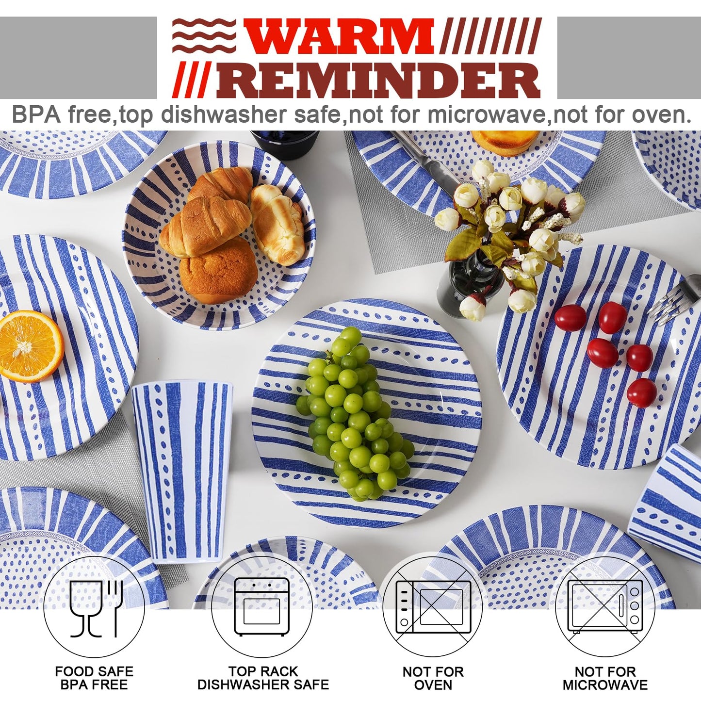 Melamine Dinnerware Set for 4-16 Pcs:Camping Dishes Set with Dinner Plates,Salad Plates,Cups and Bowls.Lightweight and Unbreakable.Indoor and Outdoor Use. flower 10