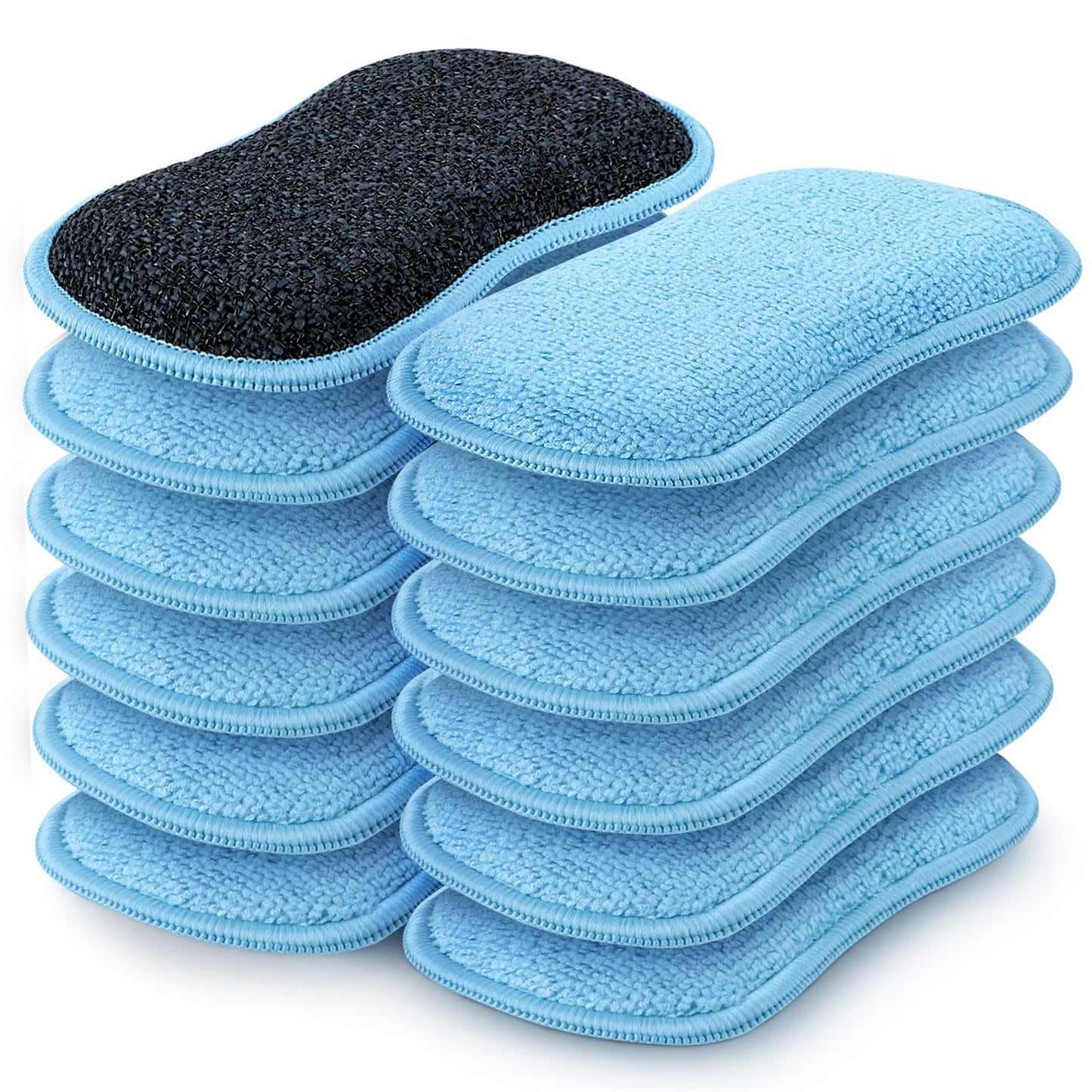 HOMEXCEL 12 Pack Multi-Purpose Scrub Sponges Kitchen, Dish Sponge, Non-Scratch Microfiber Sponge for Efficiently Cleaning Dishes, Pots, and Pans (Blue)