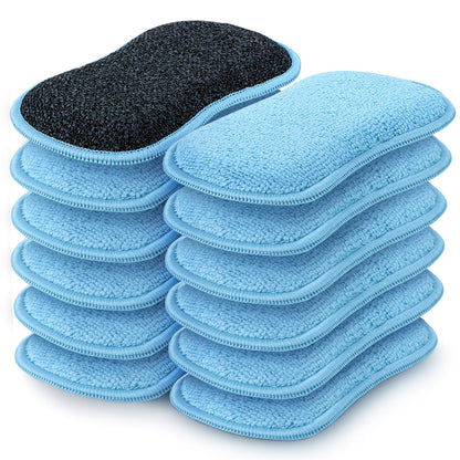 HOMEXCEL 12 Pack Multi-Purpose Scrub Sponges Kitchen, Dish Sponge, Non-Scratch Microfiber Sponge for Efficiently Cleaning Dishes, Pots, and Pans (Blue)