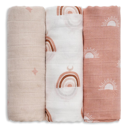 GLLQUEN BABY Receiving Blanket Boy Cotton Muslin Swaddle Blankets Girl Newborn Squares Breathable & Soft Thin Baby Blankets Cloths Double Absorbent Infant Swaddling Wrap - 3 Pack (Sun)