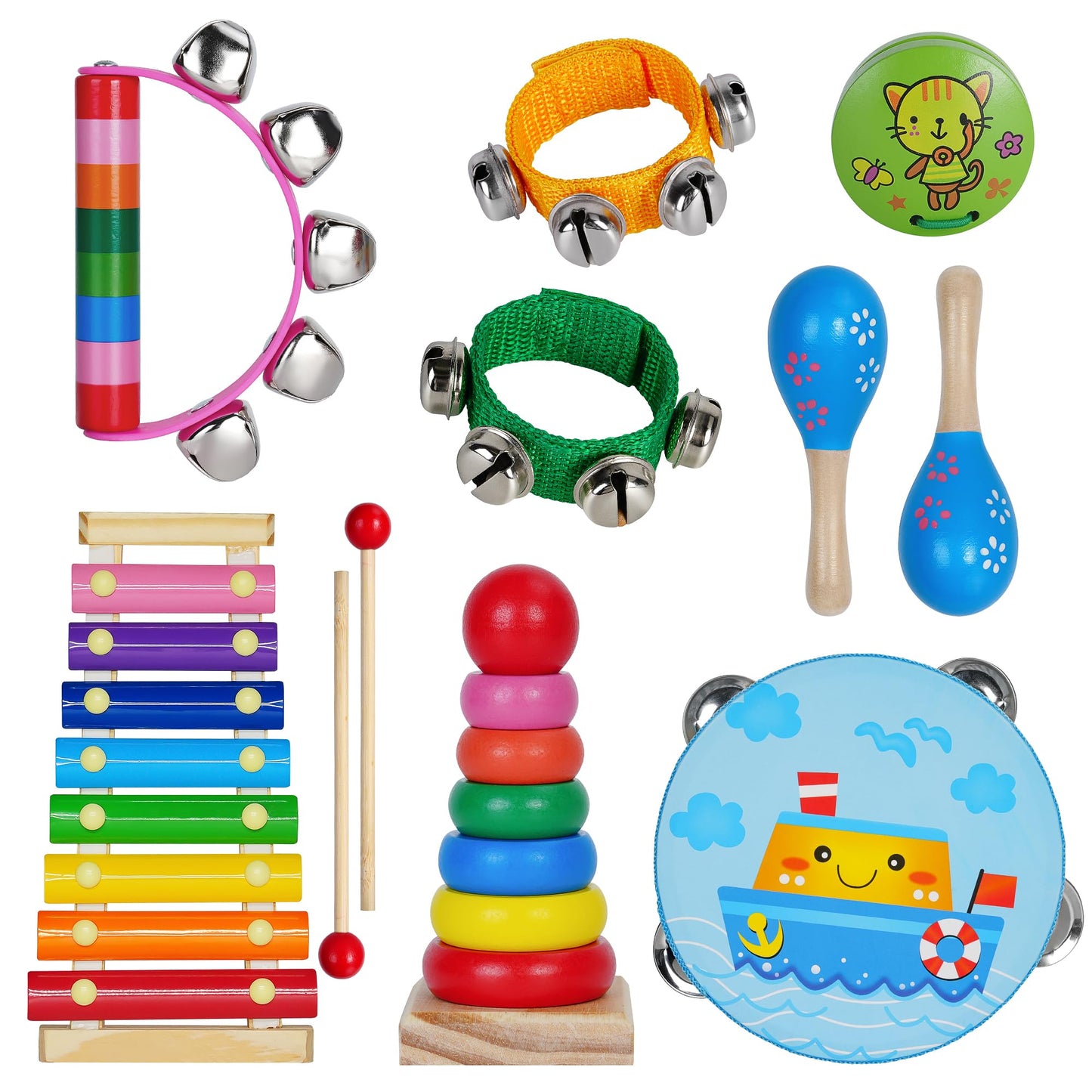 Kids Musical Instruments for Toddlers,Baby Musical Toys for Toddlers,Christmas Kids Gifts,First Birthday Gifts for Boys Girls,Kids Xylophone,Maracas for Baby,Wooden Instruments Toddler Toys with Bag