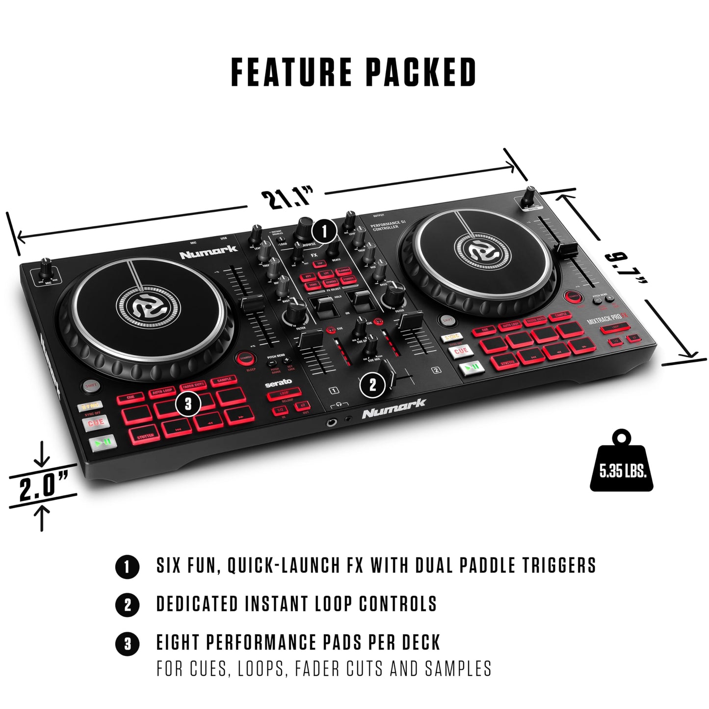 Numark Mixtrack Pro FX Serato DJ Controller with 2 Decks, Mixer, (Effects Paddles and Audio Interface)