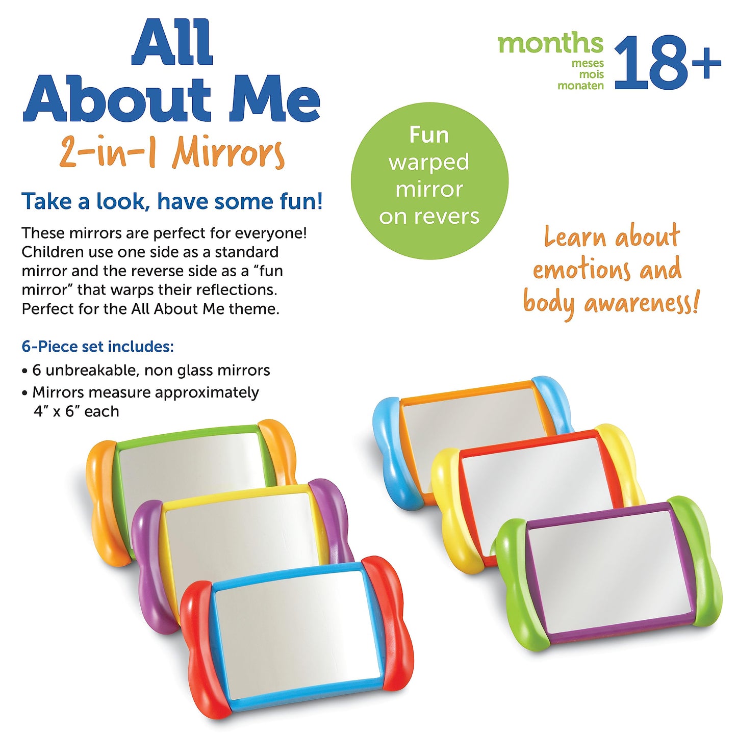 Learning Resources All About Me 2 in 1 Mirrors - 6 Pieces, Ages 18+ Months, Toddler Social Emotional Learning Toys, Mirror for Kids