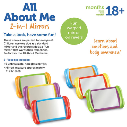 Learning Resources All About Me 2 in 1 Mirrors - 6 Pieces, Ages 18+ Months, Toddler Social Emotional Learning Toys, Mirror for Kids