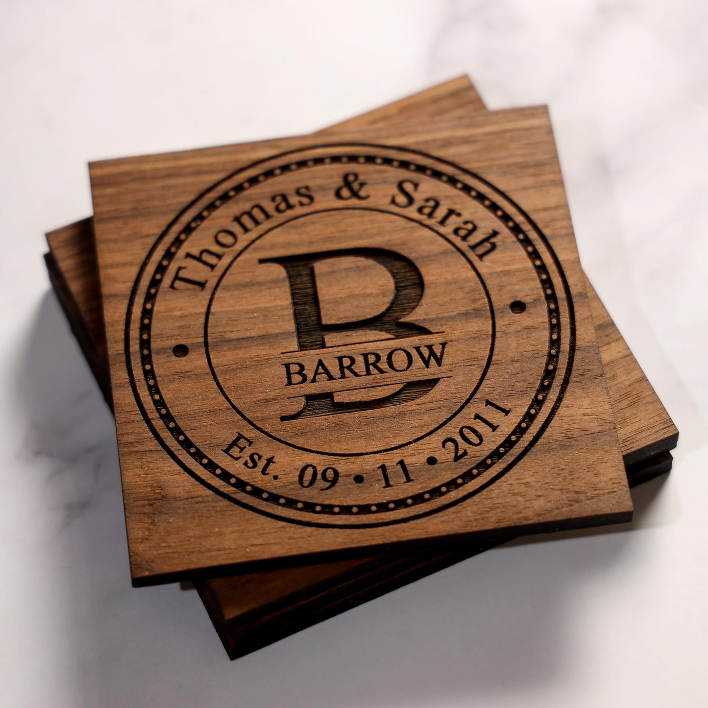 Personalized Coasters for Wedding Gifts, or Personalized Wooden Coaster Sets | Custom Coaster Set Options (2, 4, 6, 8, 16) | Handmade Wooden Coasters Made in The USA