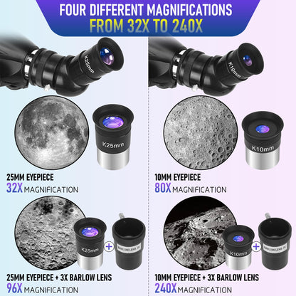 MEEZAA Telescope, Telescope for Adults High Powered Professional, 90mm Aperture 800mm Refractor Telescopes for Astronomy Beginners Fully Multi-Coated with AZ Mount Tripod & Phone Adapter & Carry Bag