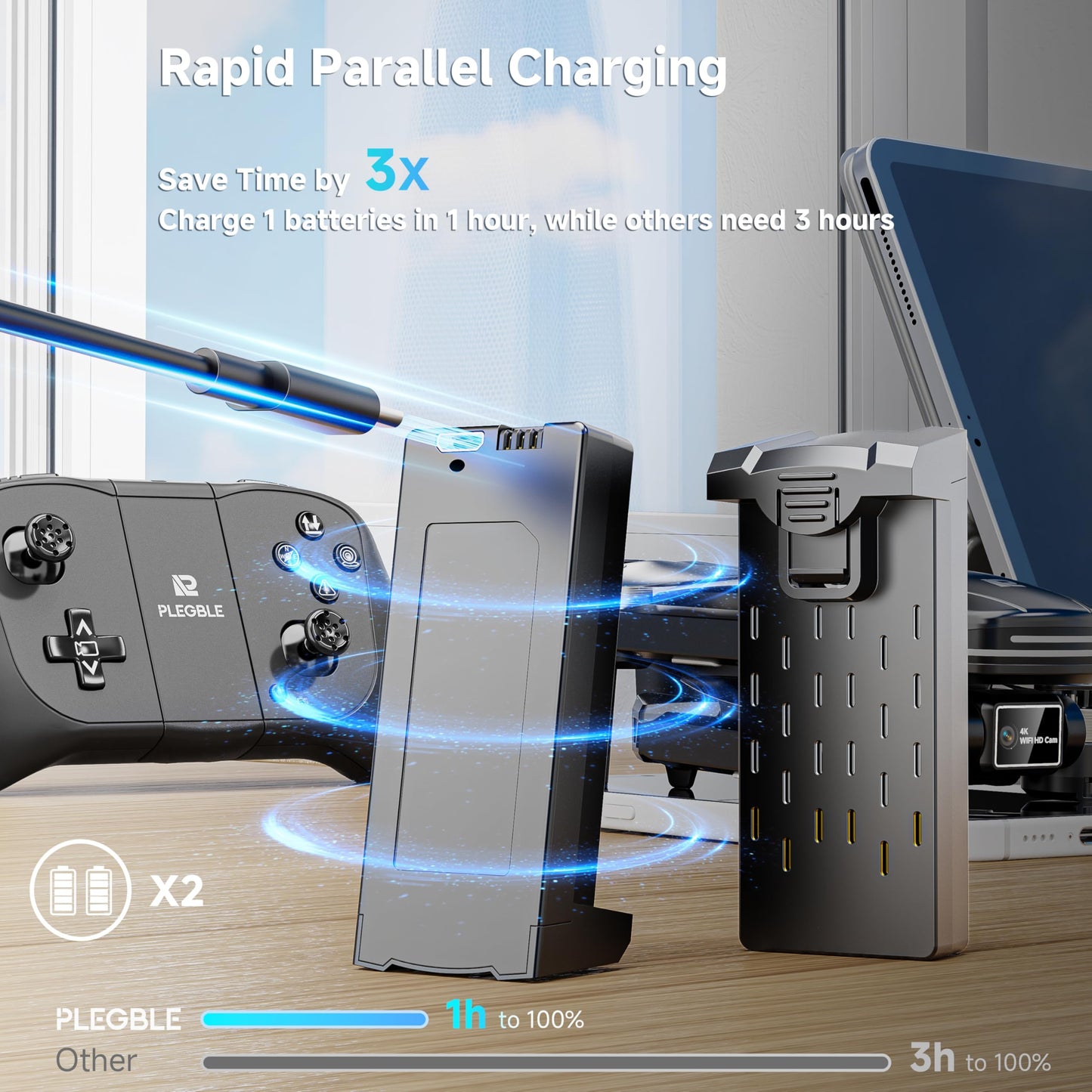 PLEGBLE Drone with Camera 4K for Kids Adults, Brushless Motor Mini Foldable RC Drones with Propeller Guards for Beginners, One Key Take Off/Land, Voice Control, Anti-Lost Alarm, Gift Toys for Men Boys