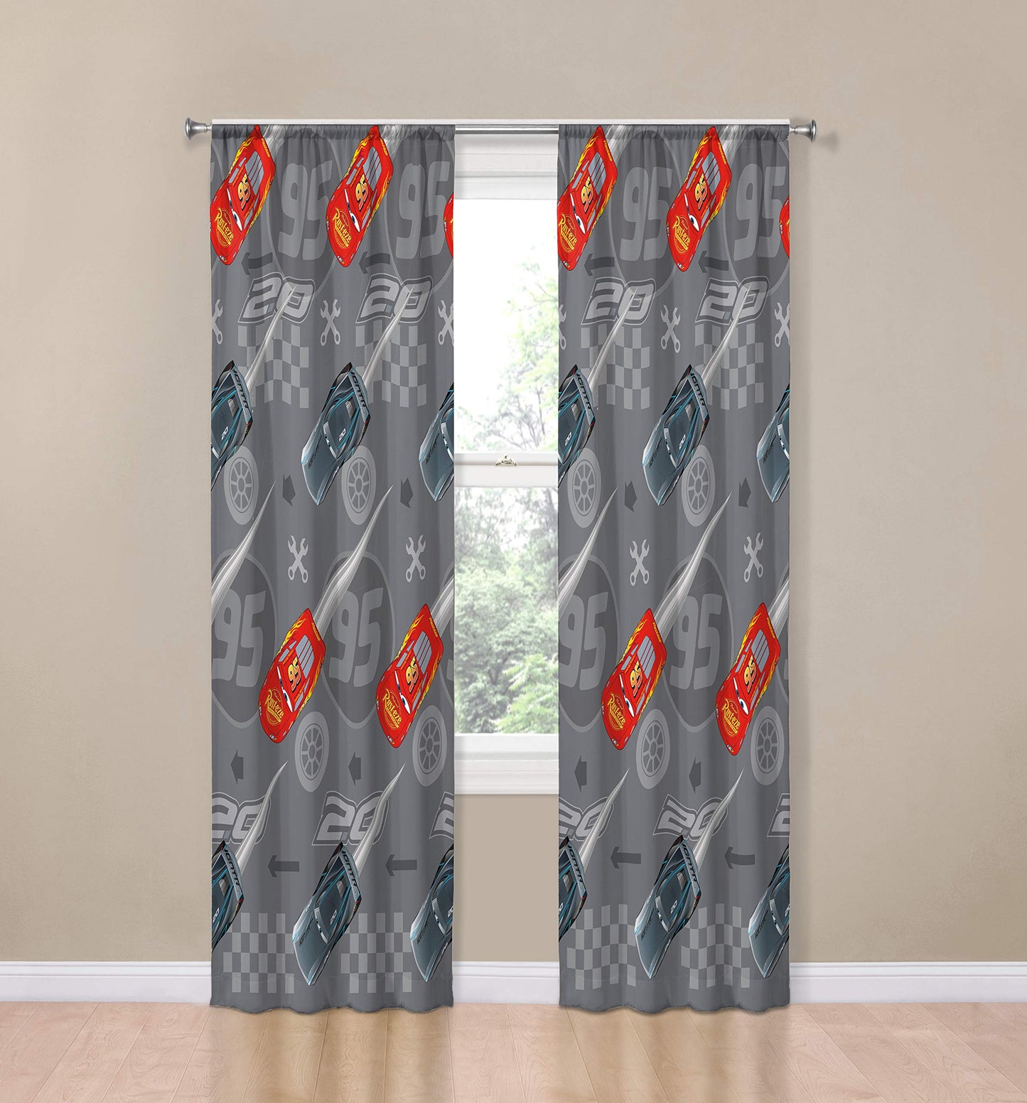 Jay Franco Disney Pixar Cars Lighnting Speed 84" Inch Drapes - Beautiful Room Décor & Easy Set Up, Bedding Features Lightning McQueen - Curtains Include 2 Tiebacks, 4 Piece Set