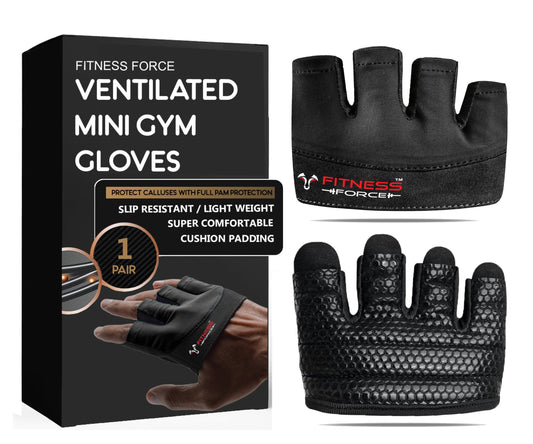 FITNESS FORCE Workout Gloves for Men & Women Partial Weight Lifting Gloves Non-Slip Gym Gloves Lifting Grip Calluses Guard Fingerless Exercise Gloves with Full Palm Protection (Black, Medium)