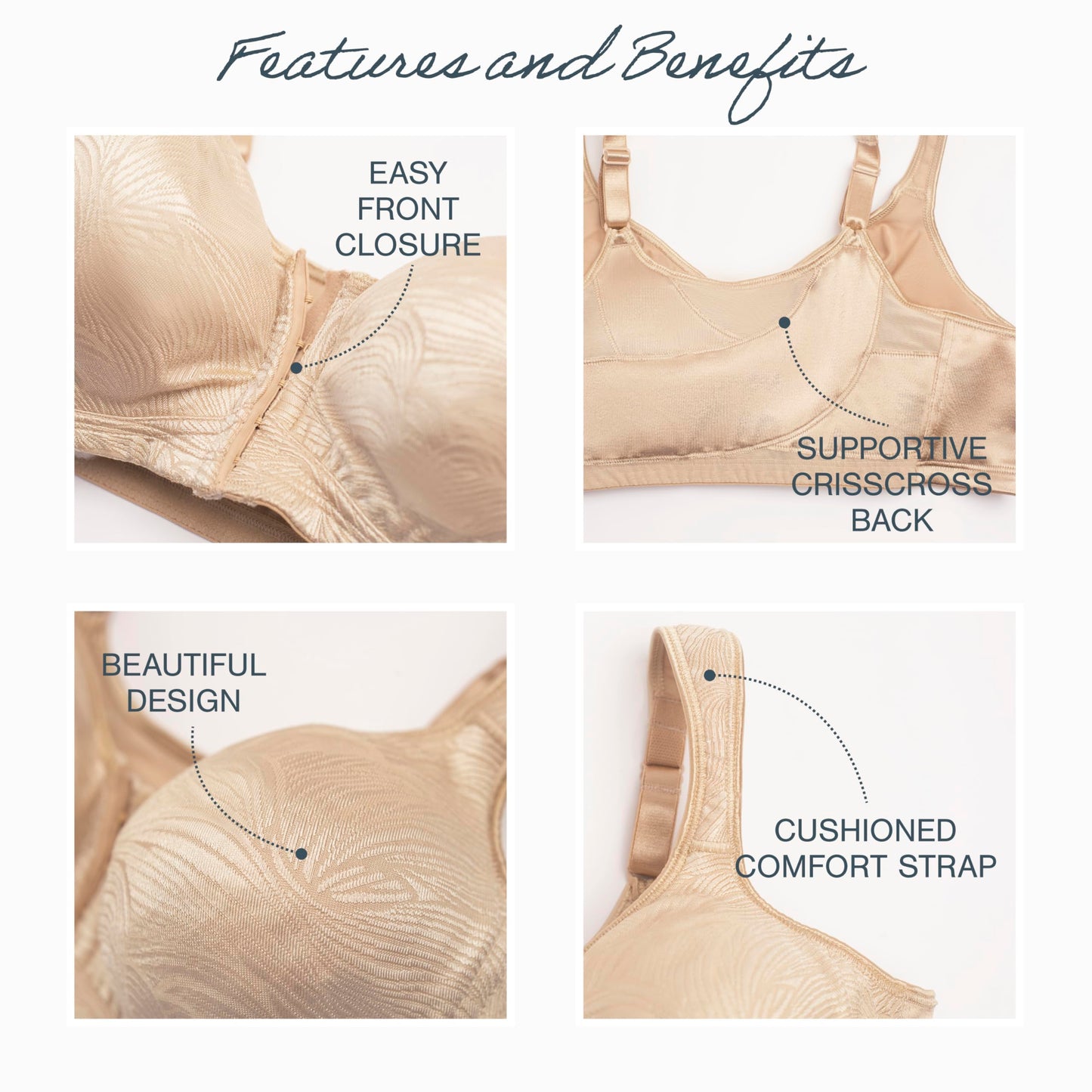 Playtex Women's 18 Hour Front Close Extra Back Support Wireless Bra USE52E with 2-Pack Option, Nude