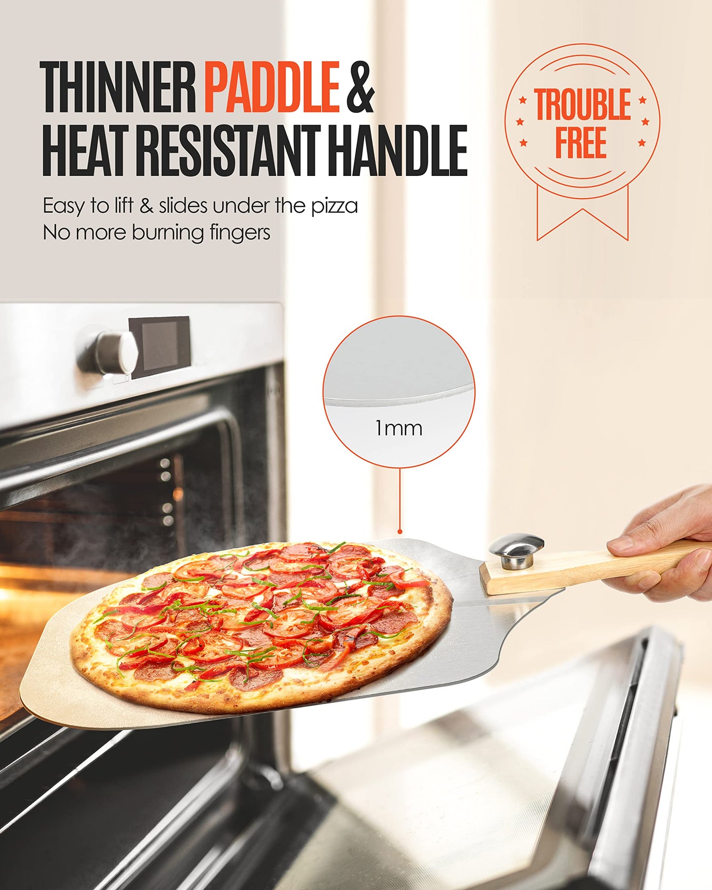 Pizza Peel Aluminum Pizza Spatula, Mooues 12 inch Metal Pizza Paddle(12"x 14")with Rocker Cutter Foldable Wood Handle, [Storage bag included], for Family Pizza Oven Baking Pizza, Dough, Bread & Pastry