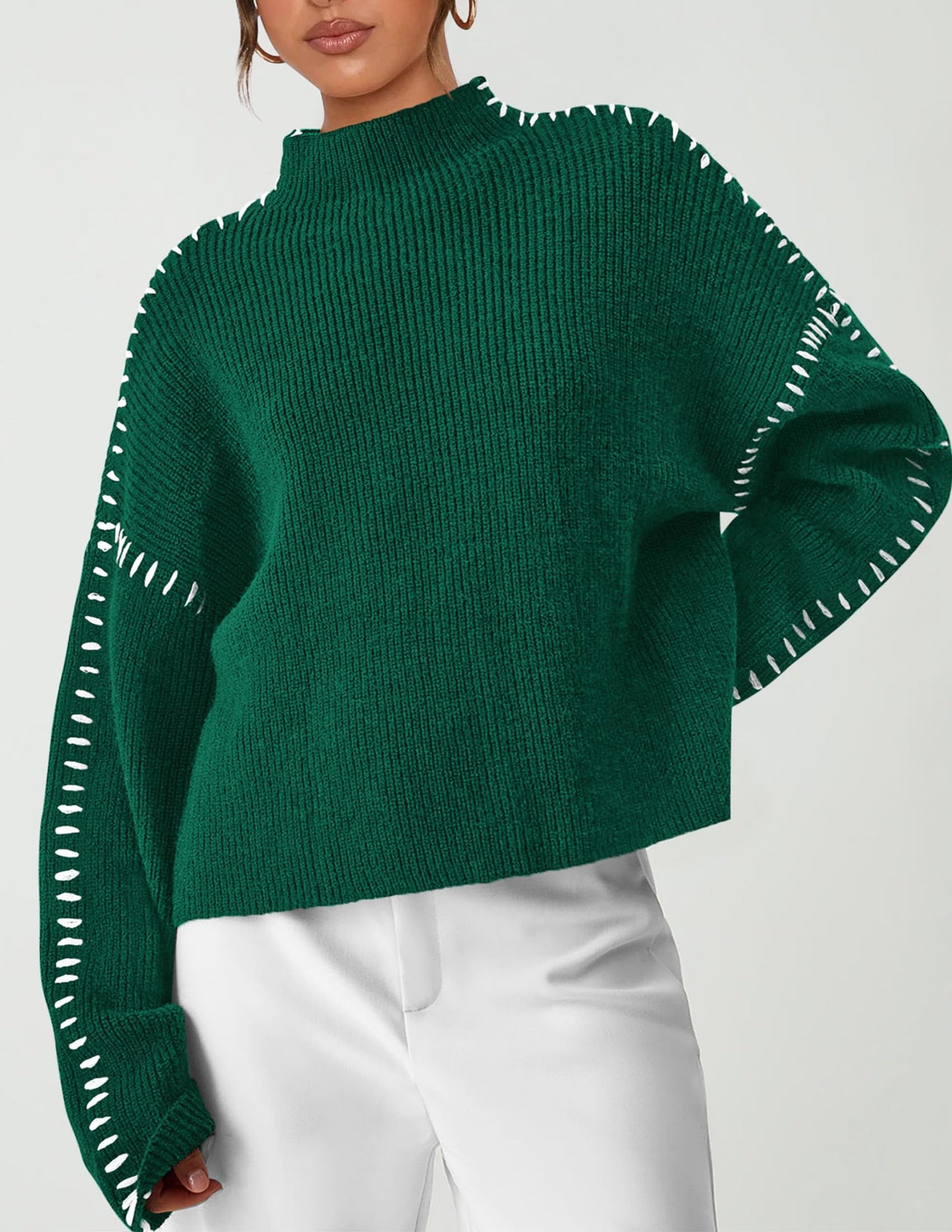 PRETTYGARDEN Women's Chunky Knit Sweaters 2025 Fall Long Sleeve Mock Neck Oversized Pullover Tops Winter Fashion Clothes (Dark Green,Medium)