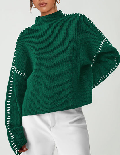 PRETTYGARDEN Women's Chunky Knit Sweaters 2025 Fall Long Sleeve Mock Neck Oversized Pullover Tops Winter Fashion Clothes (Dark Green,Medium)