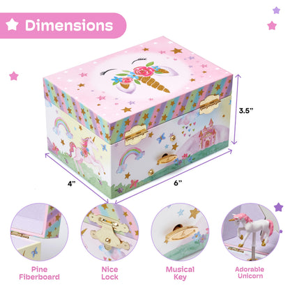 Jewelkeeper Girls Musical Jewelry Box - Durable Pine Fiberboard with Violet Lining - Kids Jewelry Box - The Beautiful Dreamer Tune - Gifts for Girls - Unicorn Jewellery Box - 6x4x3.5in