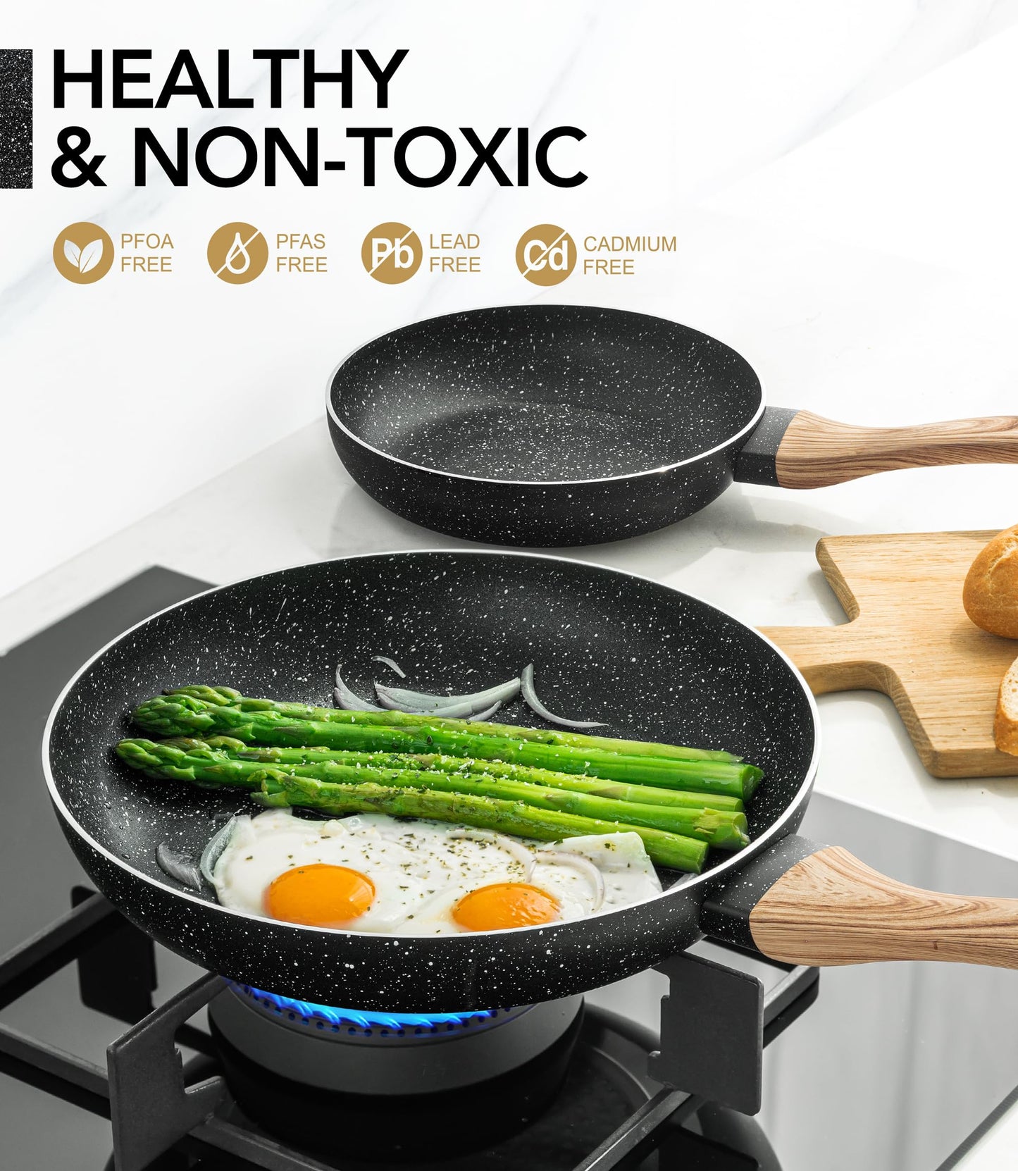 MICHELANGELO Non Stick Frying Pans - 8"+9.5"+11" Nonstick Frying Pan Set with Non-Toxic Stone Coating, Frying Pans Nonstick with Anti-Scald Handle, Induction Compatible